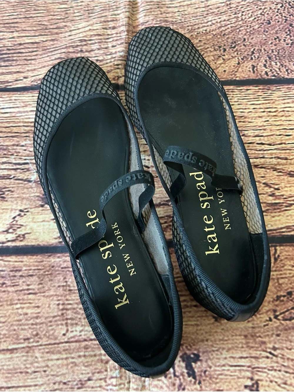 Kate Spade Riley Mesh Mary Jane Ballet Flats Black Fishnet Strap Size 8